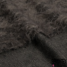 Maille gaze pelucheuse élasthanne motif losange amérindien ton taupe foncé écorce