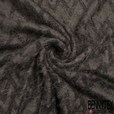 Maille gaze pelucheuse élasthanne motif losange amérindien ton taupe foncé écorce