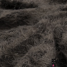 Maille gaze pelucheuse élasthanne motif losange amérindien ton taupe foncé écorce