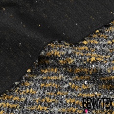 Coupon 3m maille jersey tricot fils cornelli ton or de pépite gris chiné sequin argent