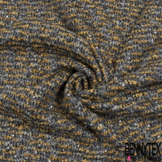 Coupon 3m maille jersey tricot fils cornelli ton or de pépite gris chiné sequin argent