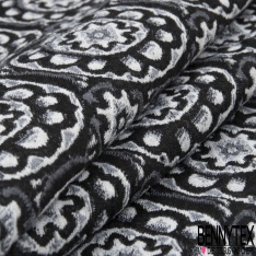 Coupon 3m jersey jacquard motif floral baroque rococo ton roux gris noir