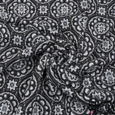 Coupon 3m jersey jacquard motif floral baroque rococo ton roux gris noir