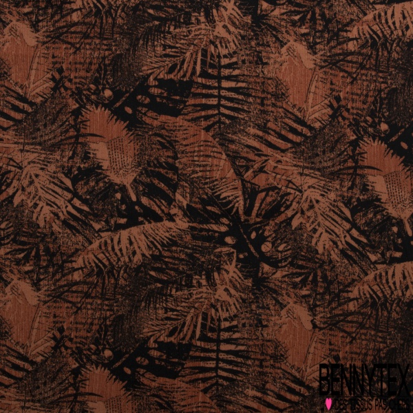 Crépon Viscose Motif fantaisies tons bleu ocre blanc