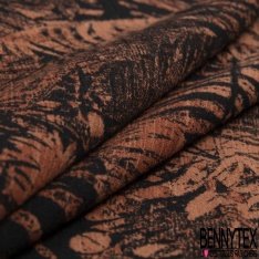 Crépon Viscose Motif fantaisies tons bleu ocre blanc