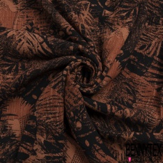 Crépon Viscose Motif fantaisies tons bleu ocre blanc