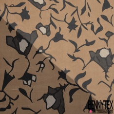 Mousseline voile polyester crépon floqué motif baroque noir fond noir