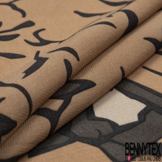 Mousseline voile polyester crépon floqué motif baroque noir fond noir