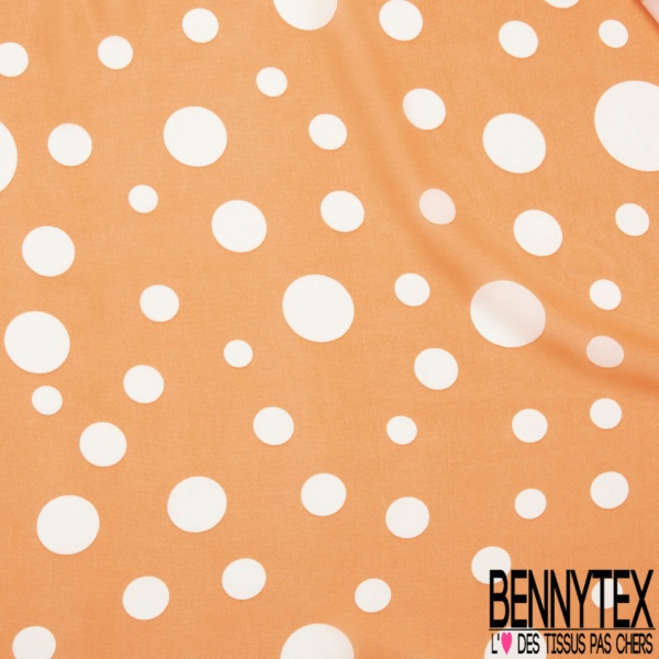 Mousseline voile polyester imprimé gros pois blanc fond zinnia