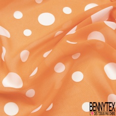 Mousseline voile polyester imprimé gros pois blanc fond zinnia