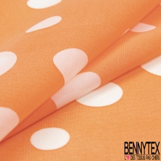 Mousseline voile polyester imprimé gros pois blanc fond zinnia