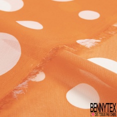 Mousseline voile polyester imprimé gros pois blanc fond zinnia
