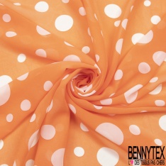 Mousseline voile polyester imprimé gros pois blanc fond zinnia