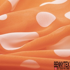 Mousseline voile polyester imprimé gros pois blanc fond zinnia