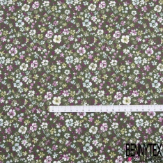 Coton imprimé fleur sauvage multicolore pastel blanc fond vert de jardin