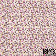 Coton imprimé fleur sauvage multicolore pastel blanc fond pourpre