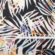 Satinette polyester imprimé grand motif tribal ton chaud et froid pictural effet kaleidoscope