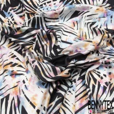 Satinette polyester imprimé grand motif tribal ton chaud et froid pictural effet kaleidoscope