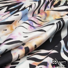 Satinette polyester imprimé grand motif tribal ton chaud et froid pictural effet kaleidoscope