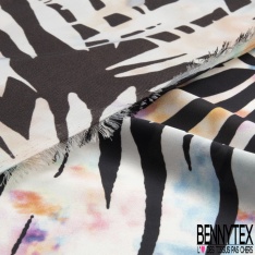 Satinette polyester imprimé grand motif tribal ton chaud et froid pictural effet kaleidoscope