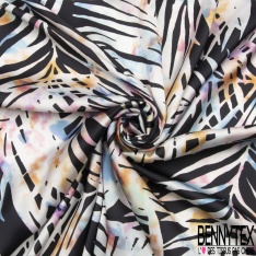 Satinette polyester imprimé grand motif tribal ton chaud et froid pictural effet kaleidoscope