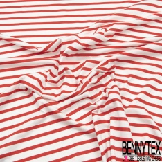 Jersey coton élasthanne motif marinière blanc rouge