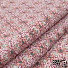 Coton imprimé losange à facette multicolore fond corail