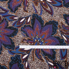 Pashmina viscose satiné double base argile cuite motif vintage cachemire naïf fond vert brun