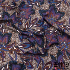 Pashmina viscose satiné double base argile cuite motif vintage cachemire naïf fond vert brun