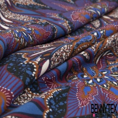 Pashmina viscose satiné double base argile cuite motif vintage cachemire naïf fond vert brun