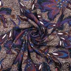 Pashmina viscose satiné double base argile cuite motif vintage cachemire naïf fond vert brun