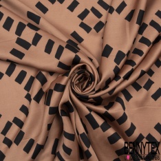 Fibranne viscose satinée motif gros pois ton sur ton coquelicot