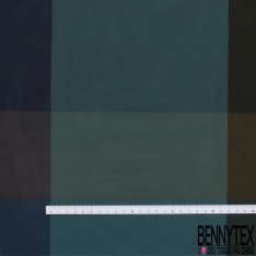 Taffetas satiné polyester fin changeant carreaux ton kaki bleu de saxe brun foncé encre de chine
