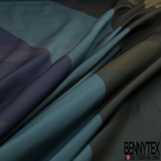 Taffetas satiné polyester fin changeant carreaux ton kaki bleu de saxe brun foncé encre de chine