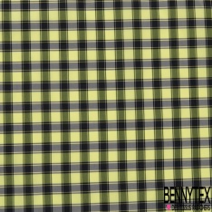Taffetas satiné polyester fin tartan ton noir blanc discret or crémeux perle enfûmée