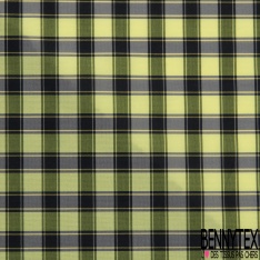 Taffetas satiné polyester fin tartan ton noir blanc discret or crémeux perle enfûmée