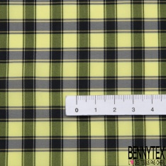 Taffetas satiné polyester fin tartan ton noir blanc discret or crémeux perle enfûmée
