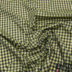 Taffetas satiné polyester fin tartan ton noir blanc discret or crémeux perle enfûmée