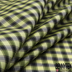 Taffetas satiné polyester fin tartan ton noir blanc discret or crémeux perle enfûmée