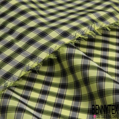 Taffetas satiné polyester fin tartan ton noir blanc discret or crémeux perle enfûmée