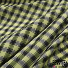 Taffetas satiné polyester fin tartan ton noir blanc discret or crémeux perle enfûmée