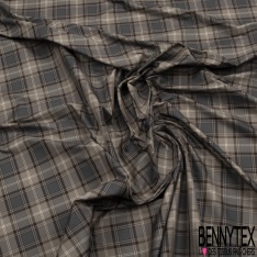 Taffetas satiné polyester fin petit carreau noir soufre clair banane pâle bleu nuit
