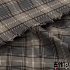 Taffetas satiné polyester fin petit carreau noir soufre clair banane pâle bleu nuit