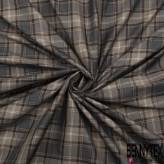 Taffetas satiné polyester fin petit carreau noir soufre clair banane pâle bleu nuit