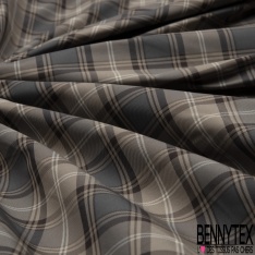 Taffetas satiné polyester fin petit carreau noir soufre clair banane pâle bleu nuit