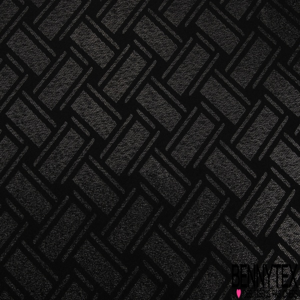 Brocard souple haute couture viscose soie motif géométrique arts déco ton sur ton noir