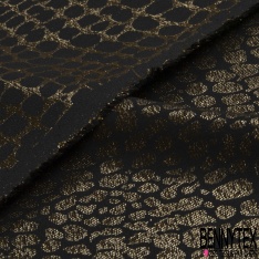 Brocard souple haute couture viscose soie motif floral noir lurex or fond noir lurex or