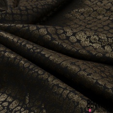 Brocard souple haute couture viscose soie motif floral noir lurex or fond noir lurex or