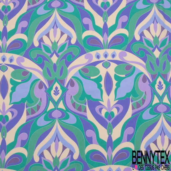 Crêpe viscose imprimé floral flashy pictural ton fuschia anis pomme mandarine fond noir
