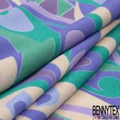 Crêpe viscose imprimé floral flashy pictural ton fuschia anis pomme mandarine fond noir